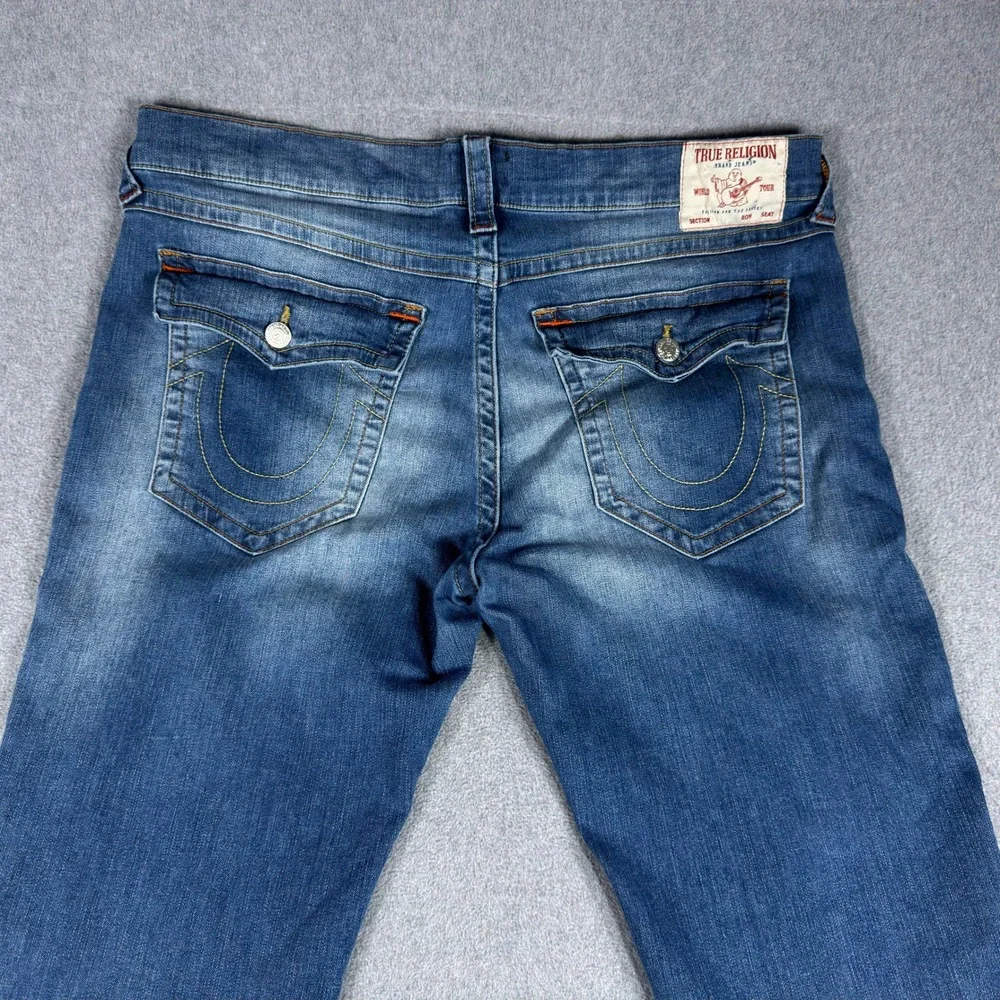 True Religion Jeans Mens 42x32 Blue Ricky Relaxed Straight Flap Pockets Denim